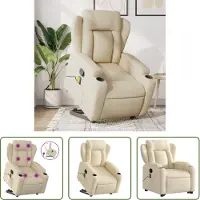 The Living Store Massagesessel mit Aufstehhilfe Creme Stoff