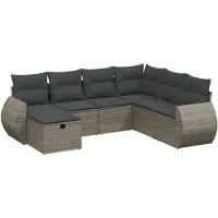 Syfax 7-tlg. Garten-Sofagarnitur mit Kissen Grau Poly Rattan
