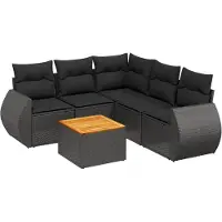 Syfax 6-tlg. Garten-Sofagarnitur mit Kissen Schwarz Poly Rattan
