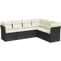 Syfax 6-tlg. Garten-Sofagarnitur mit Kissen Schwarz Poly Rattan