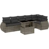 Syfax 7-tlg. Garten-Sofagarnitur mit Kissen Grau Poly Rattan