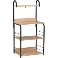 HOMCOM Küchenregale – Mikrowellenregal – Mikrowellenschrank – 3 Regale, Tablett, Haken – Spanplatte in heller Eichenoptik, schwarzer Metallrahmen