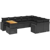Syfax 10-tlg. Garten-Sofagarnitur mit Kissen Schwarz Poly Rattan