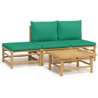 Syfax 4-tlg. Garten-Lounge-Set mit Grünen Kissen Bambus