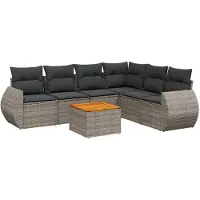 Syfax 7-tlg. Garten-Sofagarnitur mit Kissen Grau Poly Rattan