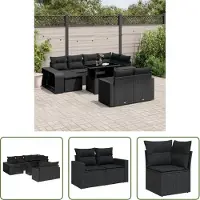 The Living Store 11-tlg. Garten-Sofagarnitur mit Kissen Schwarz Poly Rattan