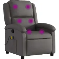 Syfax Massagesessel Grau Echtleder 71 x 86,5 x 99,5 cm (B x T x H) mit 6-Punkt-Vibrationsmassage und manueller Liegefunktion