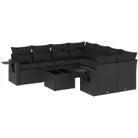 Syfax 9-tlg. Garten-Sofagarnitur mit Kissen Schwarz Poly Rattan