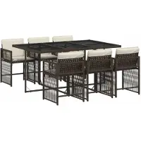 Syfax 7-tlg. Garten-Essgruppe mit Kissen Braun Poly Rattan