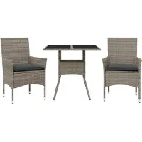 Syfax 3-tlg. Garten-Essgruppe mit Kissen Grau Poly Rattan und Glas