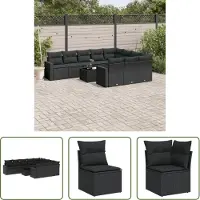 The Living Store 11-tlg. Garten-Sofagarnitur mit Kissen Schwarz Poly Rattan