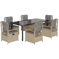 Syfax 7-tlg. Garten-Essgruppe mit Kissen Beige Poly Rattan