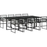 vidaXL 9-tlg. Garten-Essgruppe mit Kissen Schwarz Poly Rattan