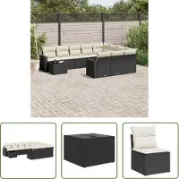 The Living Store 11-tlg. Garten-Sofagarnitur mit Kissen Schwarz Poly Rattan