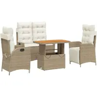 Syfax 4-tlg. Garten-Essgruppe mit Kissen Beige Poly Rattan