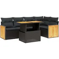 Syfax 6-tlg. Garten-Sofagarnitur mit Kissen Schwarz Poly Rattan