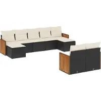 Syfax 9-tlg. Garten-Sofagarnitur mit Kissen Schwarz Poly Rattan