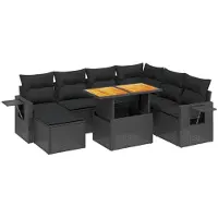 Syfax 8-tlg. Garten-Sofagarnitur mit Kissen Schwarz Poly Rattan