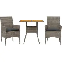 Syfax 3-tlg. Garten-Essgruppe mit Kissen Grau Poly Rattan Akazie