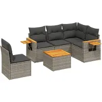 Syfax 6-tlg. Garten-Sofagarnitur mit Kissen Grau Poly Rattan