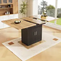 Flieks ausziehbarer Esstisch mit Schrank, Teleskoptisch rechteckig, Küchentisch 110-140x70x76 cm, Tisch mit drei Ablageebenen, Holzfarbe und schwarz