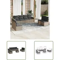 The Living Store 9-tlg. Garten-Sofagarnitur mit Kissen Grau Poly Rattan
