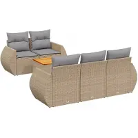 Syfax 6-tlg. Garten-Sofagarnitur mit Kissen Beige Poly Rattan