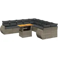 Syfax 11-tlg. Garten-Sofagarnitur mit Kissen Grau Poly Rattan