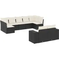 Syfax 9-tlg. Garten-Sofagarnitur mit Kissen Schwarz Poly Rattan