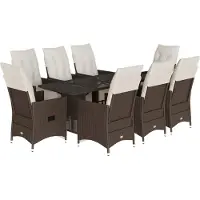 Syfax 9-tlg. Garten-Bistro-Set mit Kissen Braun Poly Rattan