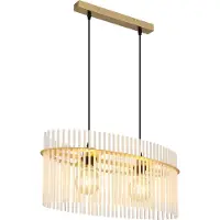 Globo Lighting Hängeleuchte Metall goldfarben matt, Glasstäbe opal, klar verlaufend, Kabel PVC schwarz, Höhe kürzbar, LxBxH: 600x230x1400mm, exkl. 2x E27 60W 230V