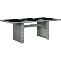 Syfax Gartentisch Hellgrau Poly Rattan und Hartglas
