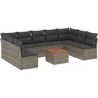 Syfax 10-tlg. Garten-Sofagarnitur mit Kissen Grau Poly Rattan