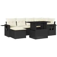 Syfax 7-tlg. Garten-Sofagarnitur mit Kissen Schwarz Poly Rattan