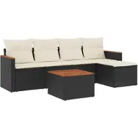 Syfax 6-tlg. Garten-Sofagarnitur mit Kissen Schwarz Poly Rattan