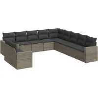 Syfax 11-tlg. Garten-Sofagarnitur mit Kissen Grau Poly Rattan