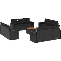 Syfax 13-tlg. Garten-Sofagarnitur mit Kissen Schwarz Poly Rattan