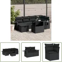 The Living Store 7-tlg. Garten-Sofagarnitur mit Kissen Schwarz Poly Rattan