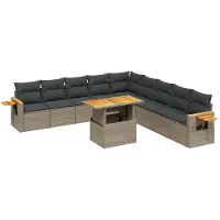 Syfax 11-tlg. Garten-Sofagarnitur mit Kissen Grau Poly Rattan