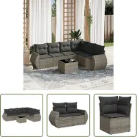 The Living Store 7-tlg. Garten-Sofagarnitur mit Kissen Grau Poly Rattan