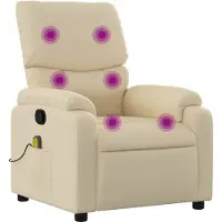 Syfax Massagesessel Creme Stoff mit 6-Punkt-Vibrationsmassage, manueller Liegefunktion und Seitentasche, 75x99x99 cm