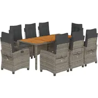 Syfax 9-tlg. Garten-Essgruppe mit Kissen Grau Poly Rattan