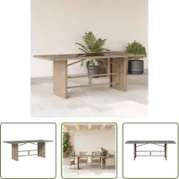 The Living Store Gartentisch mit Glasplatte Beige 190x80x75 cm Poly Rattan