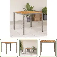 The Living Store Gartentisch mit Akazienholz-Platte Grau 90x90x75 cm Poly Rattan