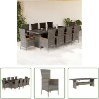 The Living Store 11-tlg. Garten-Essgruppe mit Kissen Grau Poly Rattan