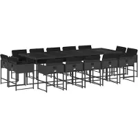 Syfax 15-tlg. Garten-Essgruppe mit Kissen Schwarz Poly Rattan