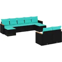 Syfax 9-teiliges Gartensofa-Set mit Kissen, schwarzes Polyrattan