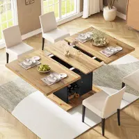 Flieks Esstisch ausziehbarer, Teleskoptisch mit Schrank, Tisch 110-140x80x75 cm, Küchentisch rechteckig, Holzfarbe und schwarz