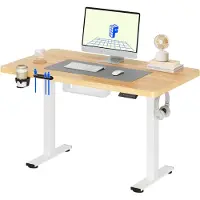 FlexiSpot QE1 Höhenverstellbarer Schreibtisch, EINTEILIGE TISCHPLATTE, 4 Speicherplätzen, Haken und Kabelmanagement, 70kg Tragkraft, 110x54cm (Ahorn)