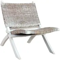 The Living Store Relaxstuhl Weiß Natur Kubu-Rattan und Massivholz Mahagoni